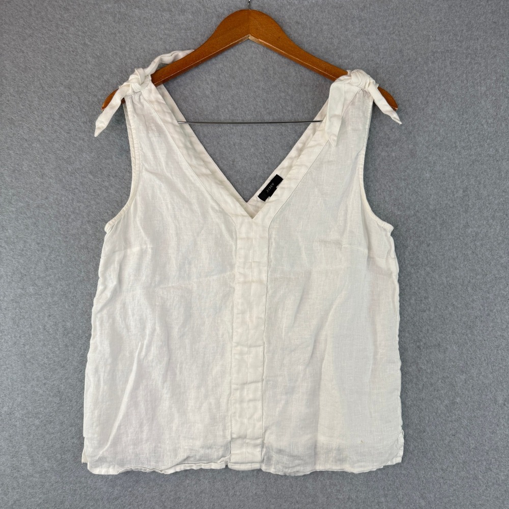 J.Crew Ivory Linen Blouse Tie Shoulder Strap V-Neck Boho Chic Lagenlook Size M